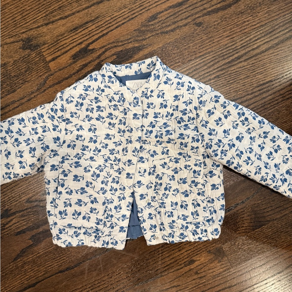 Zara Blue and White toddler Floral Jacket